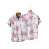 Chemise de vacances à motif floral et feuilles pour homme, boutonnée, retroussée, manches courtes, décontractée - Blanc L