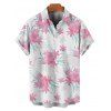 Chemise de vacances à motif floral et feuilles pour homme, boutonnée, retroussée, manches courtes, décontractée - Blanc L