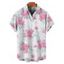 Chemise de vacances à motif floral et feuilles pour homme, boutonnée, retroussée, manches courtes, décontractée - Blanc L