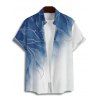 Chemise de vacances à motif de feuilles pailletées ombrées pour homme, chemise décontractée à manches courtes et boutonnée et retroussable - Bleu gris 5XL