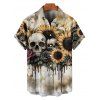 Gothic Couple Outfit Skulls Sunflower Rose Pattern Spaghetti Strap V Neck A Line Mini Tank Dress and Button Up Shirt Vacation Matching Outfit - café lumière S | US 4
