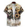 Gothic Couple Outfit Skulls Sunflower Rose Pattern Spaghetti Strap V Neck A Line Mini Tank Dress and Button Up Shirt Vacation Matching Outfit - café lumière S | US 4