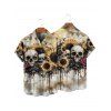 Gothic Couple Outfit Skulls Sunflower Rose Pattern Spaghetti Strap V Neck A Line Mini Tank Dress and Button Up Shirt Vacation Matching Outfit - café lumière S | US 4