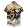 Gothic Couple Outfit Skulls Sunflower Rose Pattern Spaghetti Strap V Neck A Line Mini Tank Dress and Button Up Shirt Vacation Matching Outfit - café lumière S | US 4