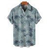 Beach Couple Outfit Allover Coconut Tree Pattern Spaghetti Strap V Neck A Line Mini Tank Dress and Button Up Shirt Vacation Matching Outfit - Vert clair S | US 4