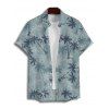 Beach Couple Outfit Allover Coconut Tree Pattern Spaghetti Strap V Neck A Line Mini Tank Dress and Button Up Shirt Vacation Matching Outfit - Vert clair S | US 4