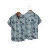 Beach Couple Outfit Allover Coconut Tree Pattern Spaghetti Strap V Neck A Line Mini Tank Dress and Button Up Shirt Vacation Matching Outfit - Vert clair S | US 4