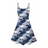 Gothic Couple Outfit Allover Floral Skulls Pattern Spaghetti Strap Tank Dress and Button Up Shirt Vacation Matching Outfit - Bleu S | US 4