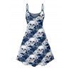 Gothic Couple Outfit Allover Floral Skulls Pattern Spaghetti Strap Tank Dress and Button Up Shirt Vacation Matching Outfit - Bleu S | US 4