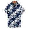 Gothic Couple Outfit Allover Floral Skulls Pattern Spaghetti Strap Tank Dress and Button Up Shirt Vacation Matching Outfit - Bleu S | US 4