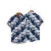 Gothic Couple Outfit Allover Floral Skulls Pattern Spaghetti Strap Tank Dress and Button Up Shirt Vacation Matching Outfit - Bleu S | US 4