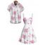 Vacation Couple Outfit Floral Leaf Pattern Ruched Bust Belt Sweetheart Neck Dress and Button Up Shirt Casual Matching Outfit - Blanc S | US 4