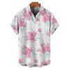 Vacation Couple Outfit Floral Leaf Pattern Ruched Bust Belt Sweetheart Neck Dress and Button Up Shirt Casual Matching Outfit - Blanc S | US 4