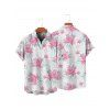 Vacation Couple Outfit Floral Leaf Pattern Ruched Bust Belt Sweetheart Neck Dress and Button Up Shirt Casual Matching Outfit - Blanc S | US 4