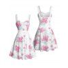 Vacation Couple Outfit Floral Leaf Pattern Ruched Bust Belt Sweetheart Neck Dress and Button Up Shirt Casual Matching Outfit - Blanc S | US 4