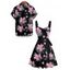Vacation Couple Outfit Floral Leaf Pattern Ruched Bust Belt Sweetheart Neck Dress and Button Up Shirt Casual Matching Outfit - Blanc S | US 4