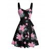 Vacation Couple Outfit Floral Leaf Pattern Ruched Bust Belt Sweetheart Neck Dress and Button Up Shirt Casual Matching Outfit - Noir S | US 4