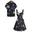 Vacation Couple Outfit Floral Pattern Ruched Bust Belt Dress and Button Up Shirt Casual Matching Outfit - Noir S | US 4