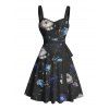 Vacation Couple Outfit Floral Pattern Ruched Bust Belt Dress and Button Up Shirt Casual Matching Outfit - Noir S | US 4