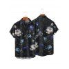 Vacation Couple Outfit Floral Pattern Ruched Bust Belt Dress and Button Up Shirt Casual Matching Outfit - Noir S | US 4