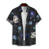 Vacation Couple Outfit Floral Pattern Ruched Bust Belt Dress and Button Up Shirt Casual Matching Outfit - Noir S | US 4