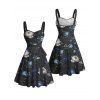 Vacation Couple Outfit Floral Pattern Ruched Bust Belt Dress and Button Up Shirt Casual Matching Outfit - Noir S | US 4