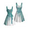 Robe de vacances à motif de feuilles pailletées ombrées, buste froncé, ceinture, col en cœur, robe trapèze mini décontractée - Vert clair XXXXXL | US 20