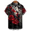 Gothic Couple Outfit Rose Butterfly Pattern Spaghetti Strap V Neck A Line Mini Tank Dress and Button Up Shirt Vacation Matching Outfit - Rouge foncé S | US 4