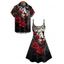 Gothic Couple Outfit Rose Butterfly Pattern Spaghetti Strap V Neck A Line Mini Tank Dress and Button Up Shirt Vacation Matching Outfit - Rouge foncé S | US 4