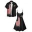 Independence Day Couple Outfit American Flag Star Striped Print Spaghetti Strap Tank Dress and Button Up Shirt Patriotic Matching Outfit - Noir S | US 4