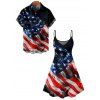 Independence Day Couple Outfit American Flag Pattern Spaghetti Strap Tank Dress and Button Up Shirt Patriotic Matching Outfit - Noir S | US 4