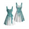 Vacation Couple Outfit Ombre Glitter Leaf Pattern Ruched Bust Belt Sweetheart Neck Dress and Button Up Shirt Matching Outfit - Vert clair S | US 4