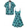 Vacation Couple Outfit Allover Coconut Tree Print Spaghetti Strap Tank Dress and Button Up Shirt Hawaii Matching Outfit - Vert clair S | US 4