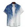 Vacation Couple Outfit Ombre Glitter Leaf Pattern Ruched Bust Belt Sweetheart Neck Dress and Button Up Shirt Matching Outfit - Bleu gris S | US 4