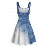 Vacation Couple Outfit Ombre Glitter Leaf Pattern Ruched Bust Belt Sweetheart Neck Dress and Button Up Shirt Matching Outfit - Bleu gris S | US 4