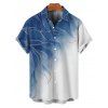 Vacation Couple Outfit Ombre Glitter Leaf Pattern Ruched Bust Belt Sweetheart Neck Dress and Button Up Shirt Matching Outfit - Bleu gris S | US 4