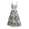 Robe longue de vacances à motif floral et feuilles, avec empiècement en dentelle géométrique et bretelles spaghetti - multicolor XXL | US 14
