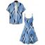 Casual Couple Outfit Geometric Printed Spaghetti Strap V Neck A Line Mini Tank Dress and Button Up Shirt Vacation Matching Outfit - Bleu gris S | US 4