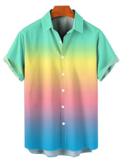 Chemise de vacances pour homme, couleur arc-en-ciel ombrée, boutonnée, retroussable, manches courtes, décontractée
