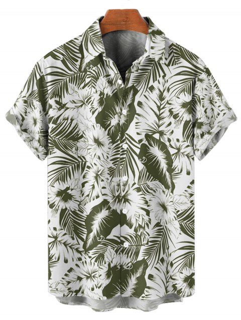 Chemise de vacances à manches courtes et boutons pour homme, motif floral tropical, à revers, pour la plage