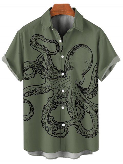 Chemise de vacances à imprimé pieuvre pour homme, décontractée, boutonnée, à manches courtes et à revers