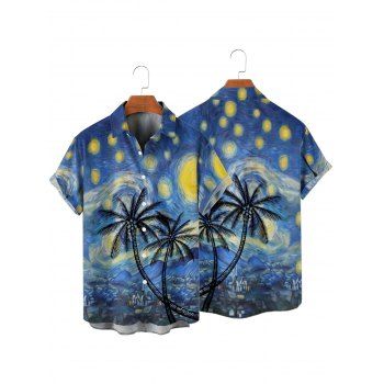 Men's Coconut Tree Art Painting Pattern Vacation Shirt Button Up Roll Up Short Sleeve Casual Shirt