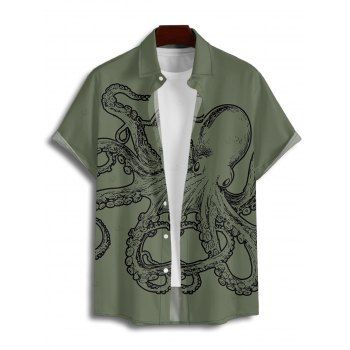 Vacation Couple Outfit Octopus Pattern Marine Life Print Spaghetti Strap Tank Dress and Button Up Shirt Beach Matching Outfit
