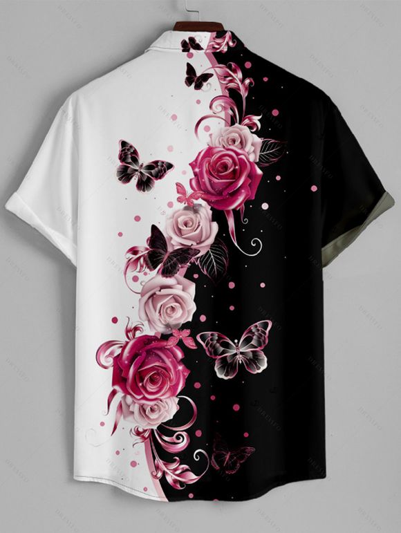 Vacation Couple Outfit Contrast Butterfly Rose Print V Neck O Ring Straps A Line Tank Dress and Button Up Shirt Casual Matching Outfit - Noir S | US 4