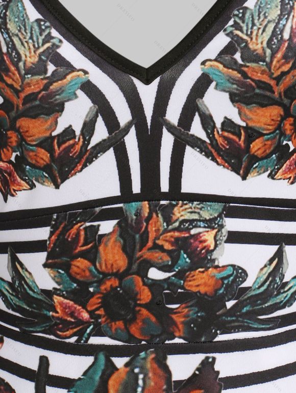 Vacation Women Outfit Floral Leaf Printed Flare A Line Slip Mini Dress and Glitter Sequins Butterfly Earrings Mid-Calf Suede Belt Buckle Boots Set - Blanc S | US 4