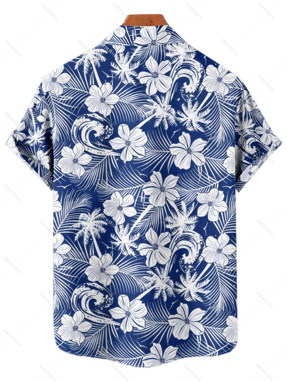 Chemise de plage à motif floral et feuilles pour homme, boutonnée, retroussée, manches courtes, idéale pour les vacances - Vert clair 3XL