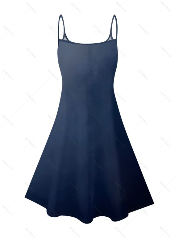 Robe de vacances à imprimé vie marine et motif poulpe, bretelles spaghetti, col en V, coupe trapèze, mini-robe de plage - Bleu de Minuit XXXL | US 16