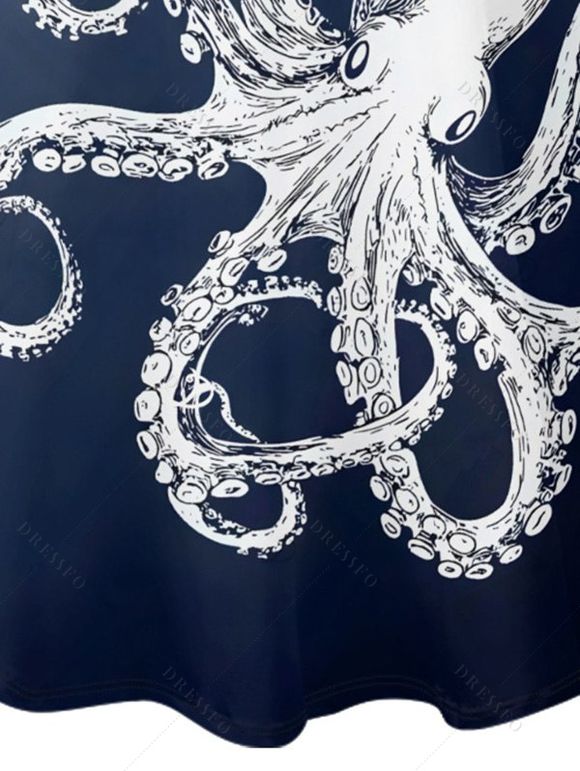 Robe de vacances à imprimé vie marine et motif poulpe, bretelles spaghetti, col en V, coupe trapèze, mini-robe de plage - Bleu de Minuit XXXL | US 16