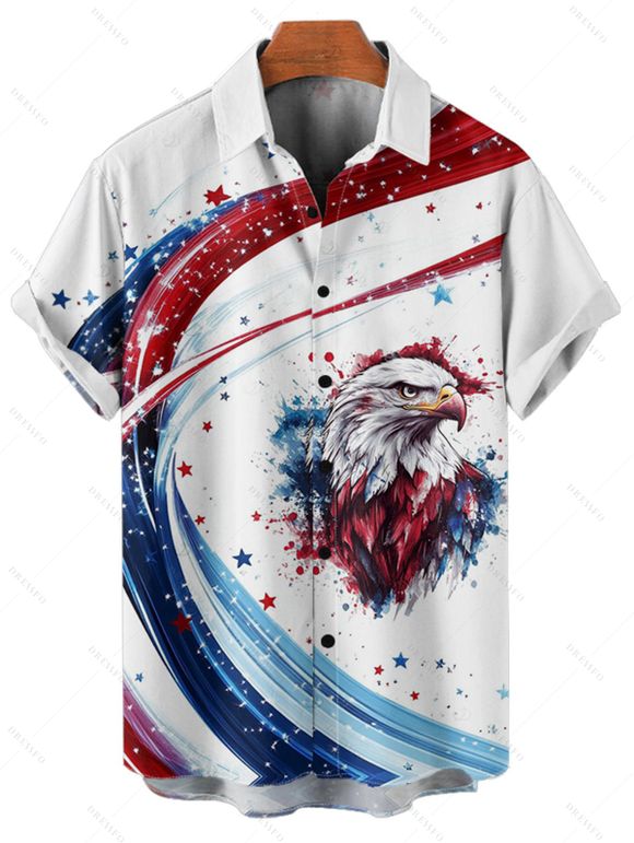 Chemise patriotique à manches courtes et boutons pour homme, motif aigle et drapeau américain, pour le jour de l'indépendance - multicolor 5XL