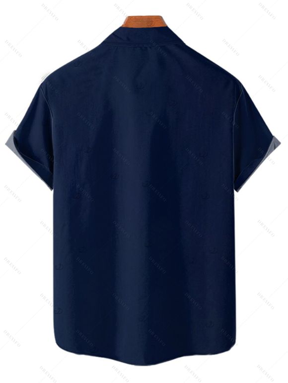 Chemise de vacances à imprimé pieuvre pour homme, décontractée, boutonnée, à manches courtes et à revers - Bleu de Minuit 4XL